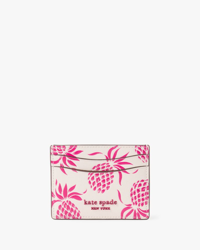 Shop Kate Spade Morgan Pineapple Embossed Card Holder In Cream