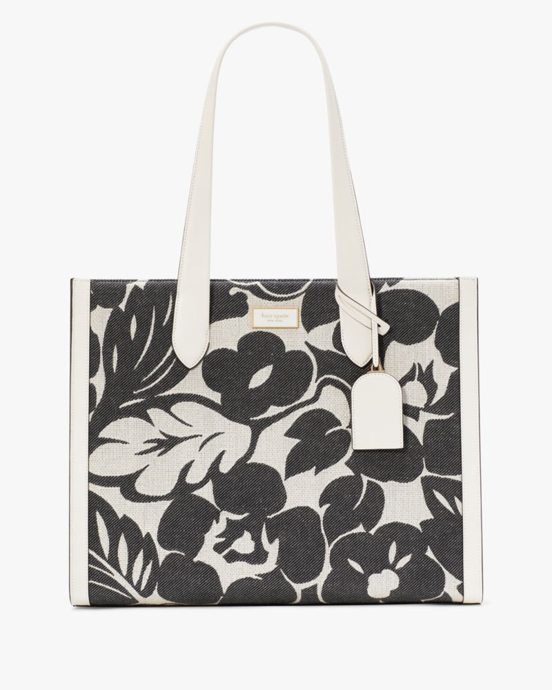 Shop Kate Spade Manhattan Tropical Foliage Canvas Jacquard Over The Shoulder Tote In Black