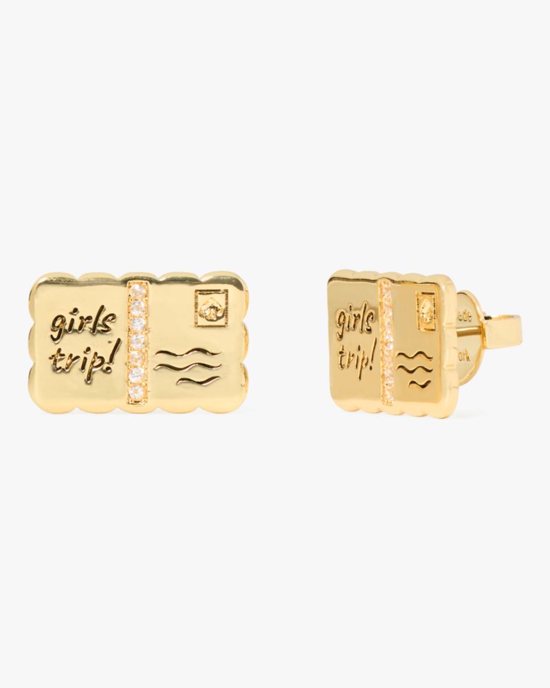 Shop Kate Spade Away We Go Postcard Studs In Gold