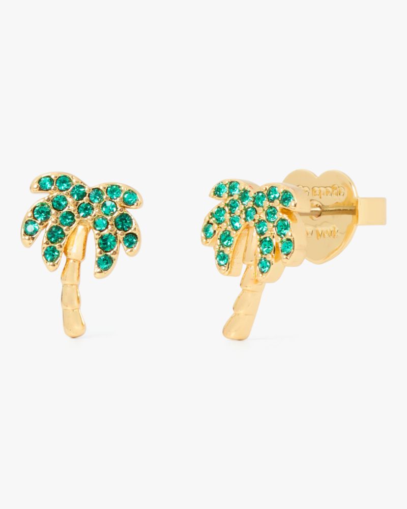 Shop Kate Spade Away We Go Pavé Palm Tree Studs In Green