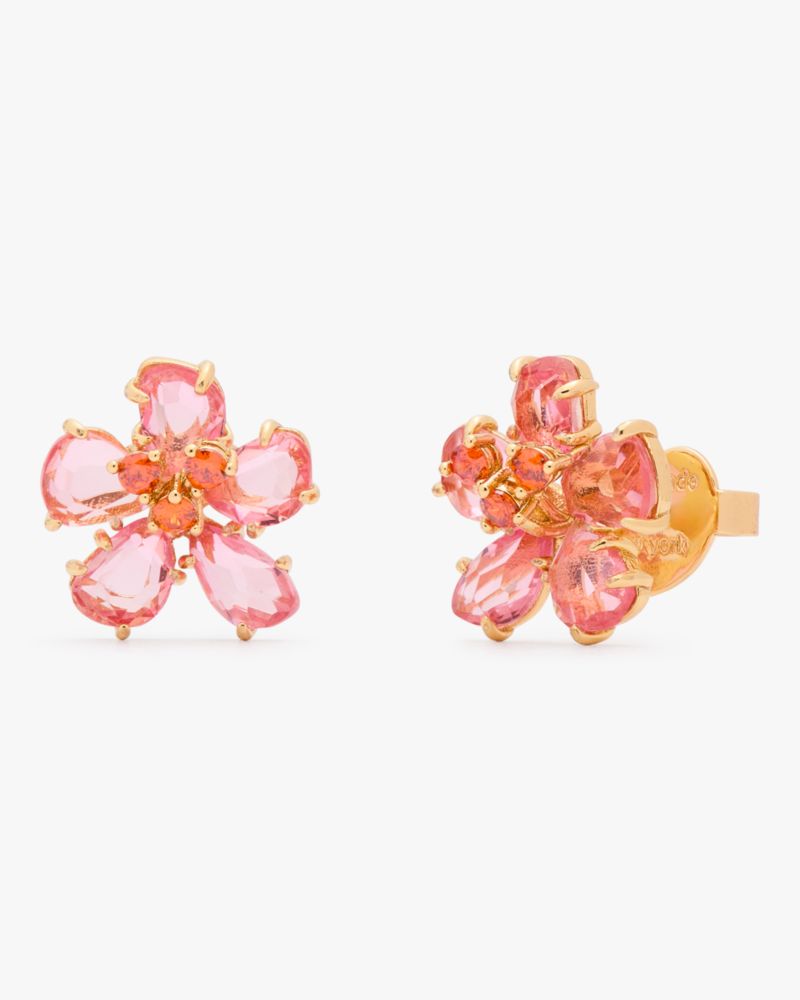 Shop Kate Spade Paradise Flower Studs In Pink/gold