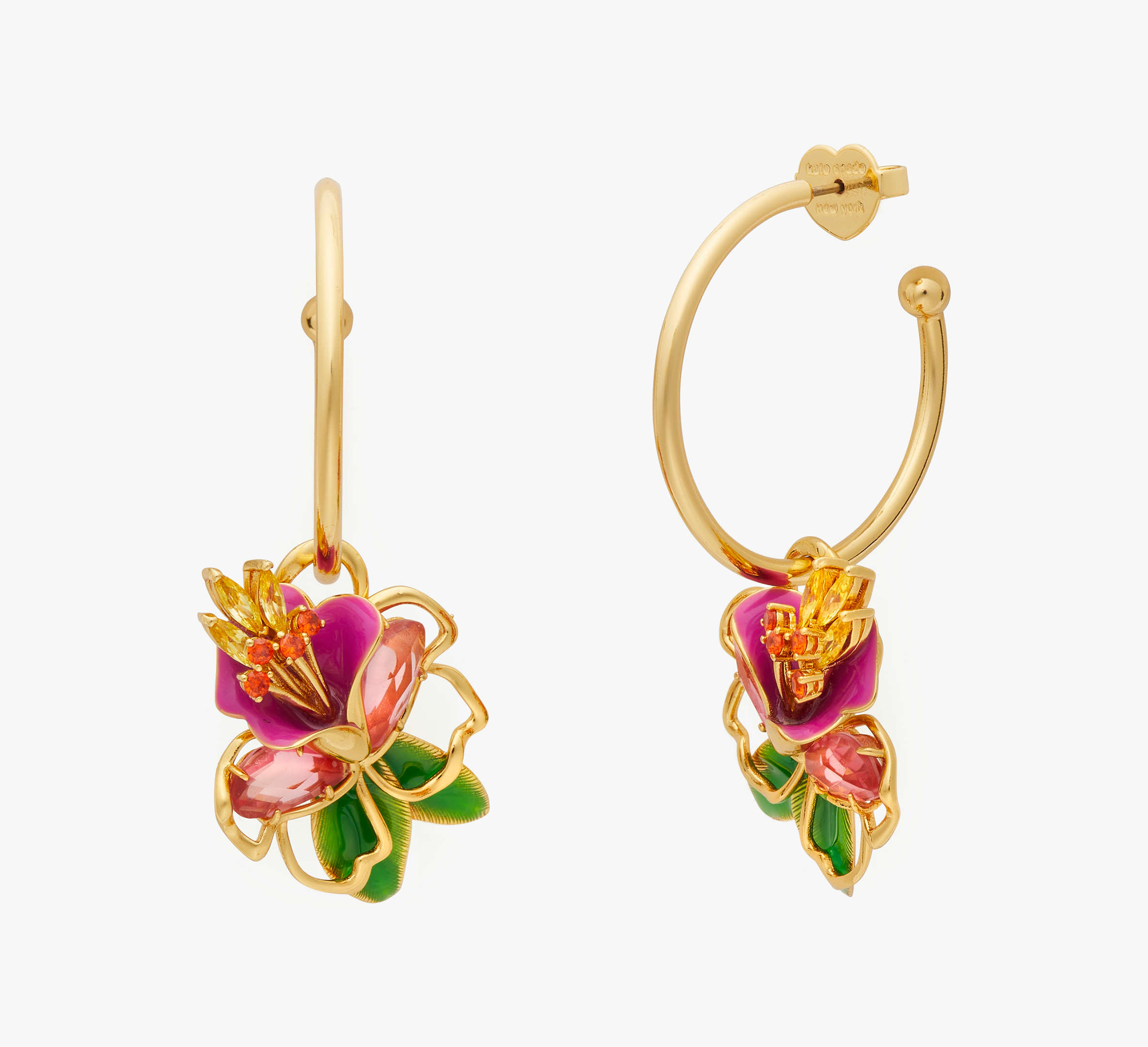 Shop Kate Spade Paradise Floral Charm Hoops In Multi