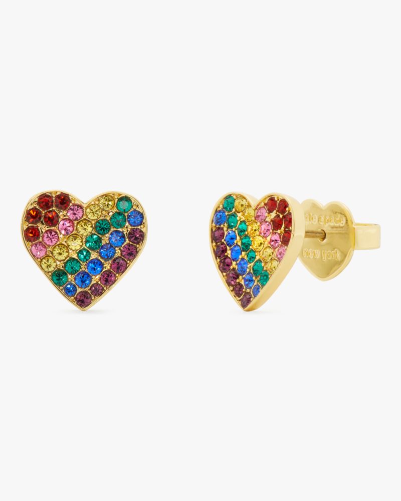 Shop Kate Spade Rainbow Joy Heart Studs In Multi