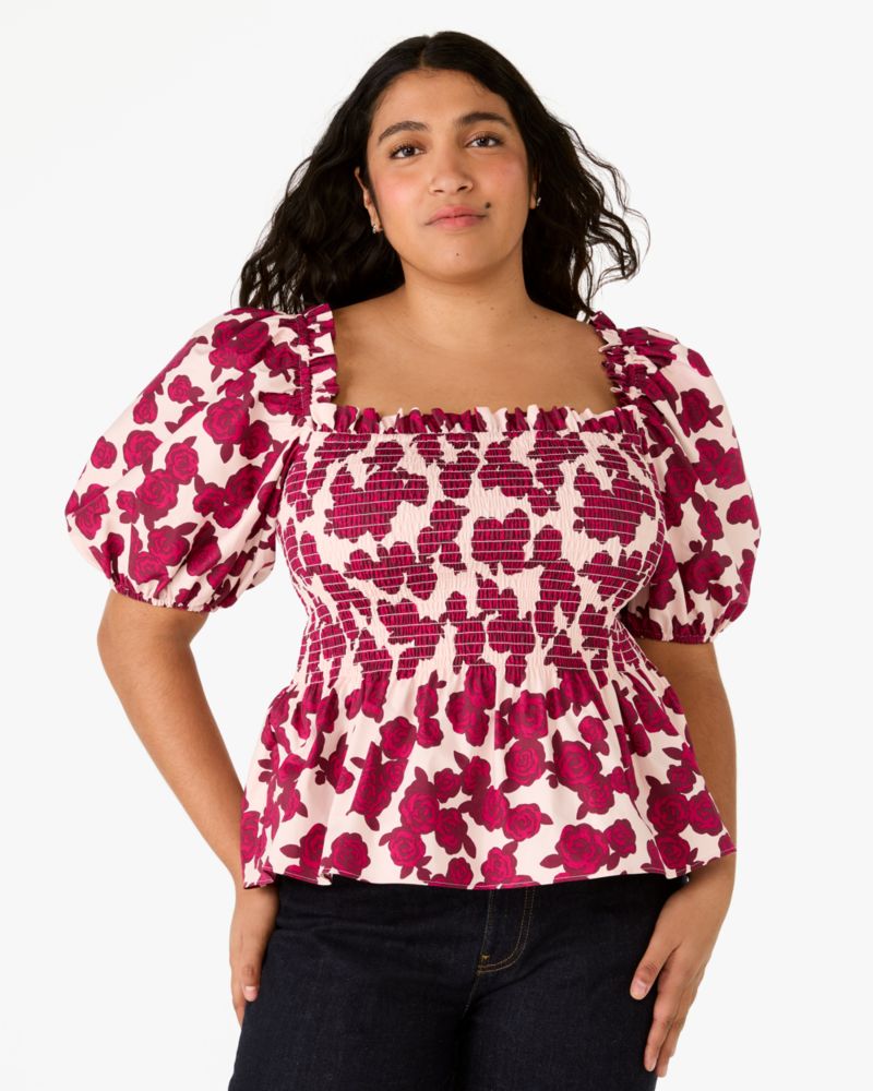 Kate Spade Rosy Florets Top Mit Puffärmeln