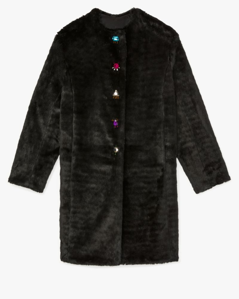 Embellished Faux Fur Coat