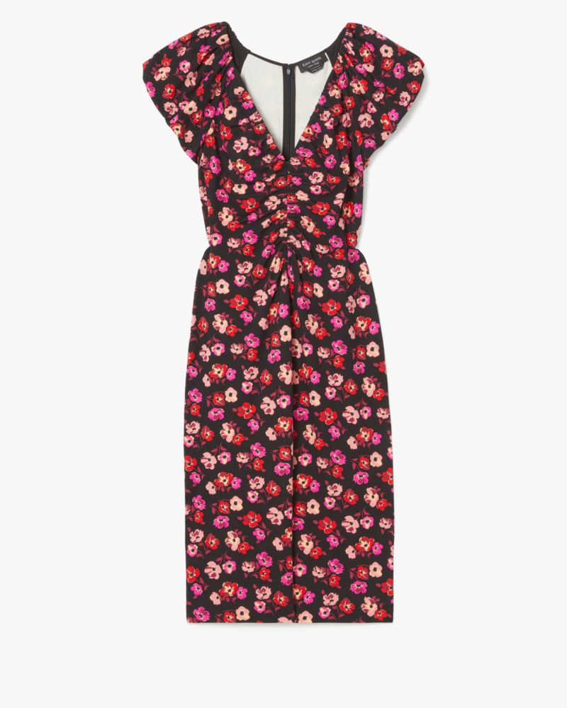 Fall Poppies Ruched Ponte Dress