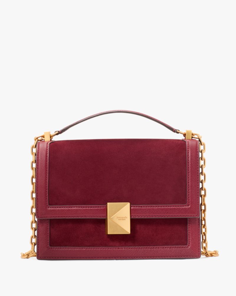 Kate Spade Deco Pebbled Leather & Suede Chain Shoulder Bag In Cherry Juice