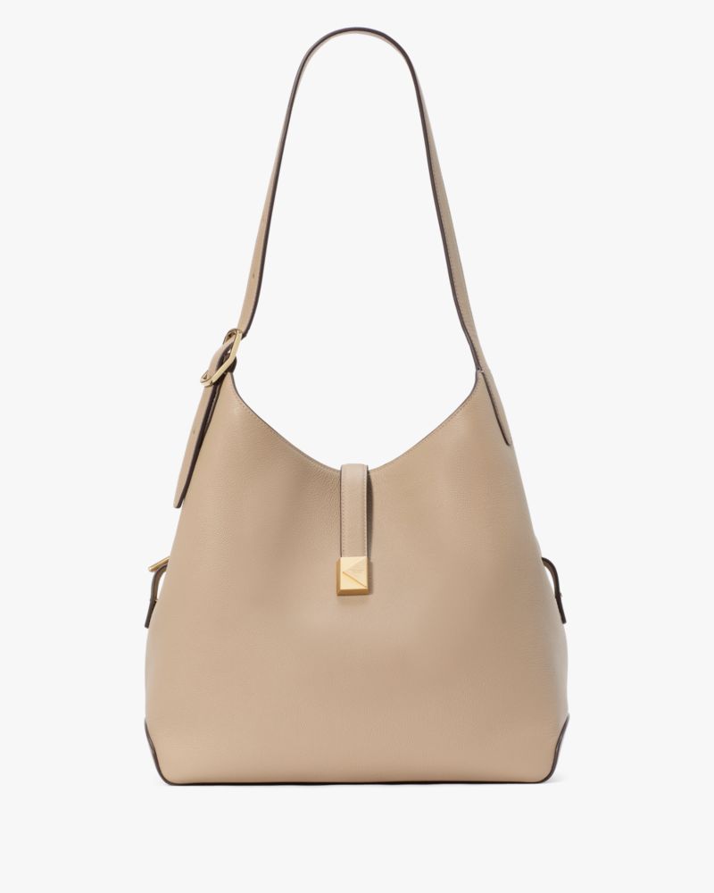 Kate Spade Large Deco Timeless Taupe Leather Shoulder Bag In Timeless Taupe