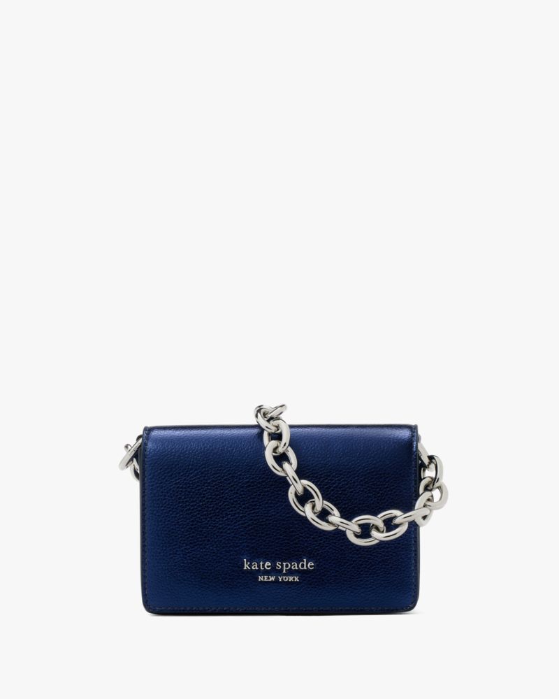 Natasha Metallic Pebbled Leather Chain Card Case Crossbody