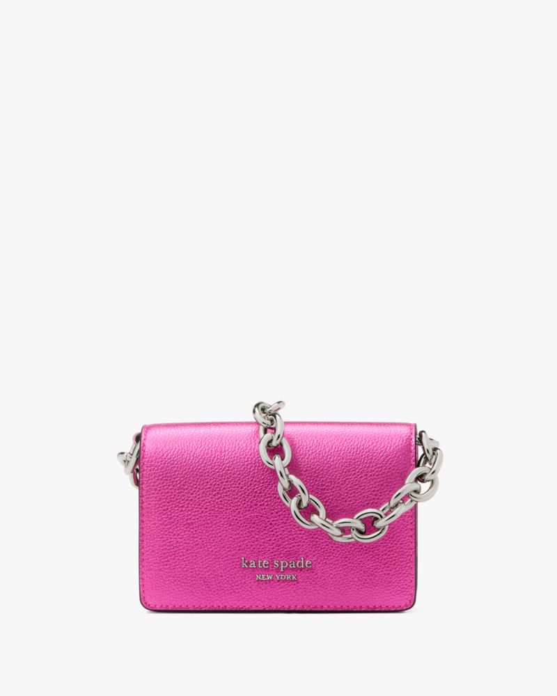 Natasha Metallic Pebbled Leather Chain Card Case Crossbody