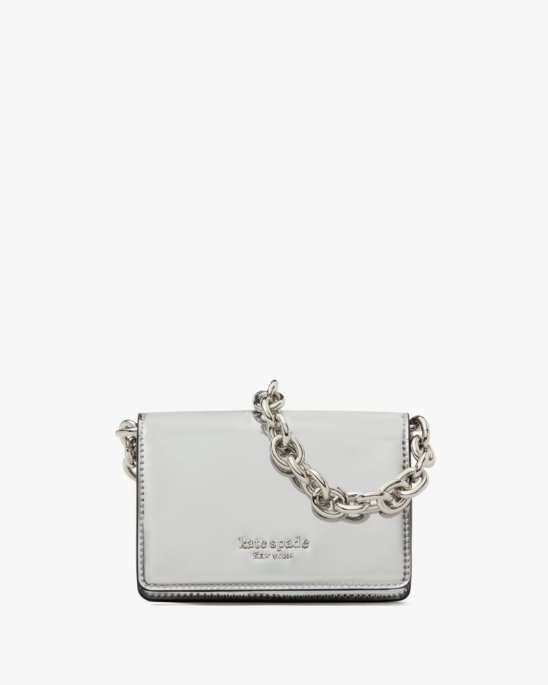 Natasha Metallic Smooth Leather Chain Card Case Crossbody