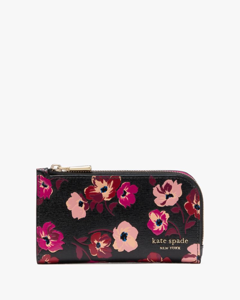 Kate Spade Devin Fall Poppies Small Compact Wallet Black