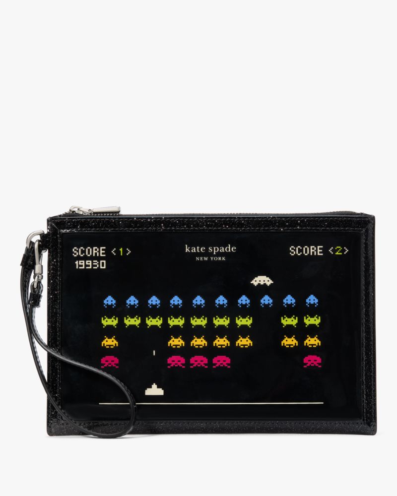 Space Invaders X Kate Spade Glitter Patent New York Wristlet