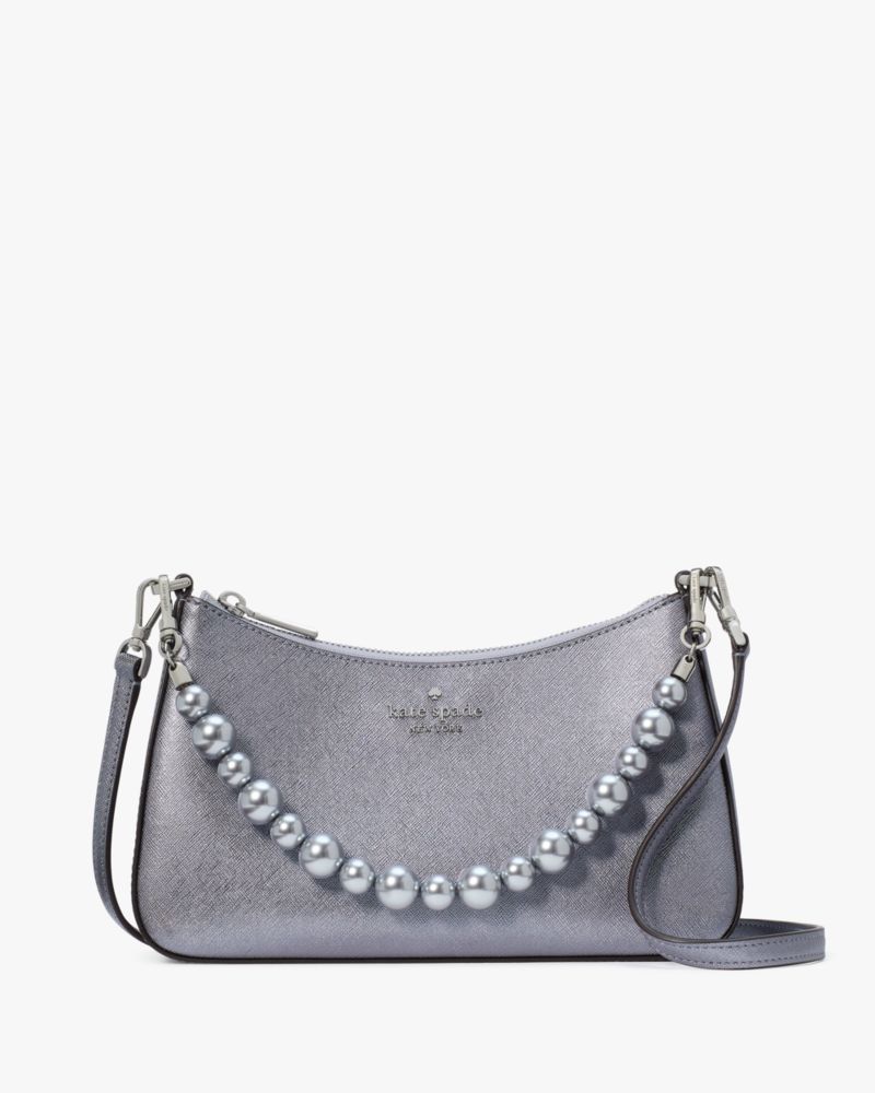 Satin crossbody bag with faux pearl handle sale