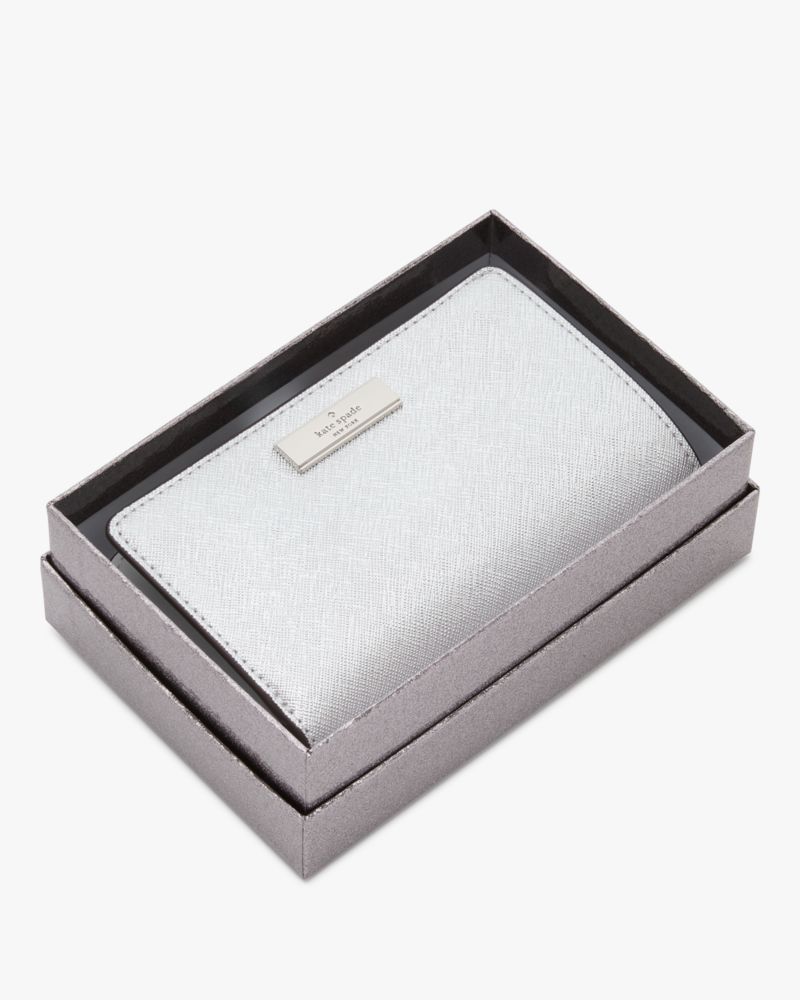 ★keike★ Shape of Wallet White Silver Kenzie Boxed Metallic Medium Compact Wallet | Kate Spade Outlet