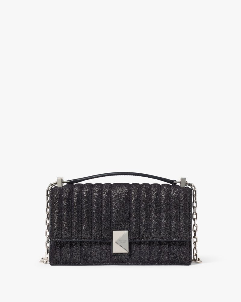 Deco Quilted Glitter Suede Mini Flap Chain Crossbody