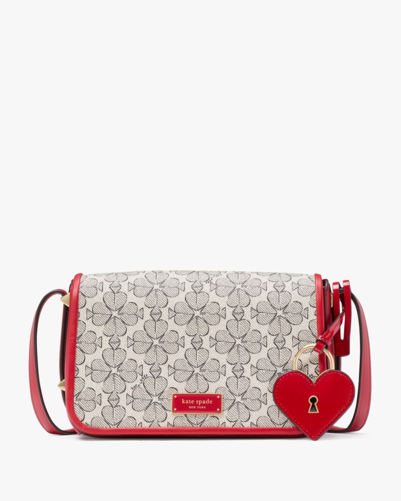 Kate Spade Liv Spade Flower Coated Canvas Small Flap Crossbody In Cherry Rouge