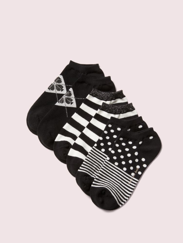 Argyle No-show Sock Set, Black / Glitter, Product