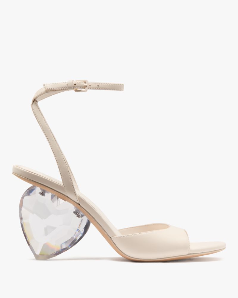 Kate Spade Crystal Heart Heel Sandals In Cream