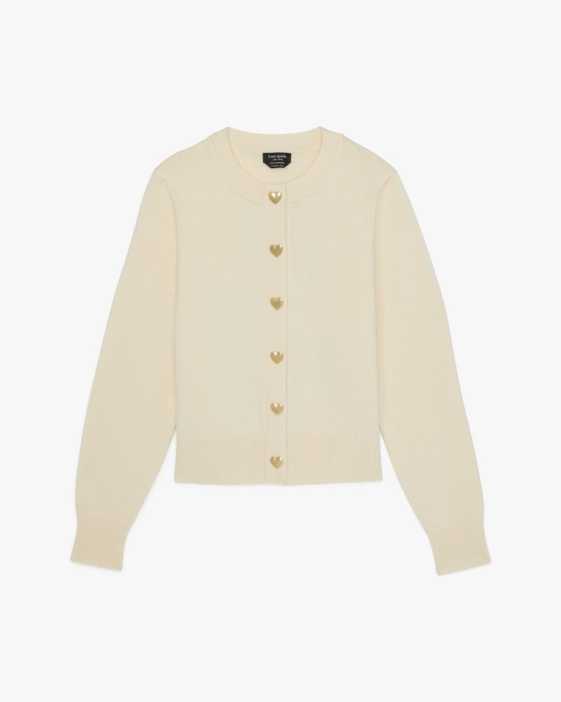 Kate Spade Gold Heart Button Nell Cardigan In Cream