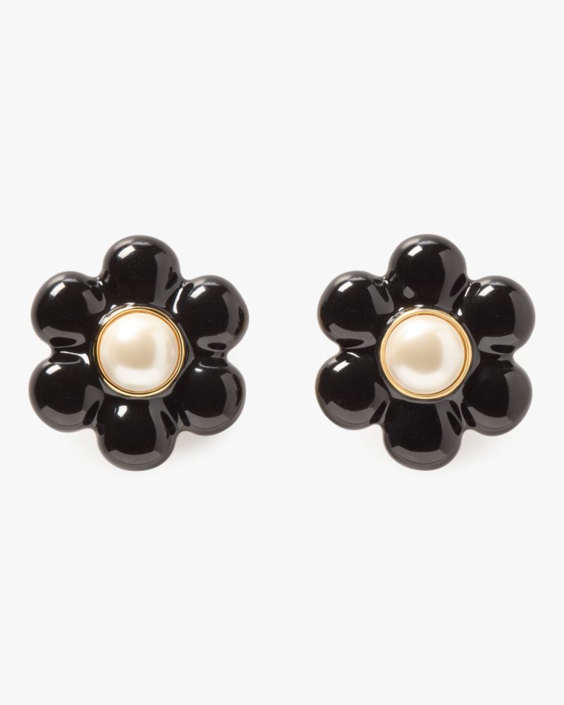 Kate Spade Gold-tone Petal Puff Floral Stud Earrings In Black