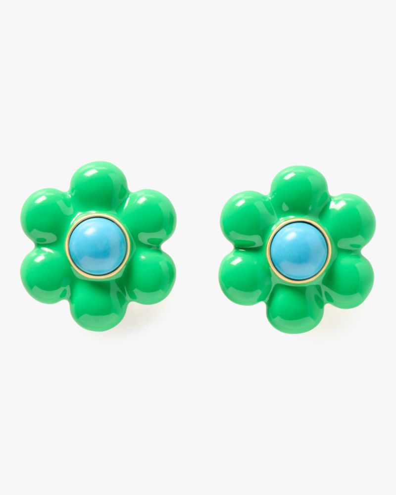 Kate Spade Gold-tone Petal Puff Floral Stud Earrings In Green/gold