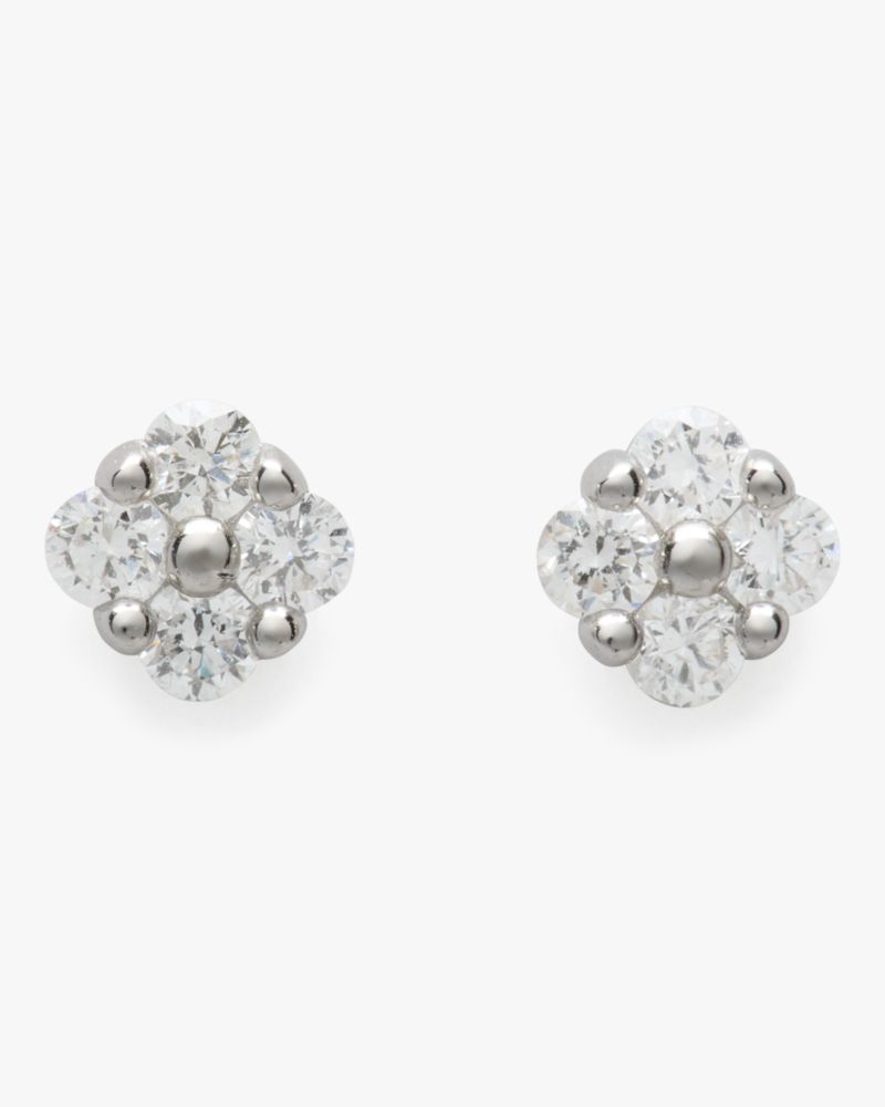 Kate Spade Fine Time To Shine Diamond Flower Studs In Silver