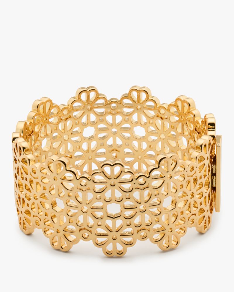 Shop Kate Spade Flower Lace Statement Bangle In Gold