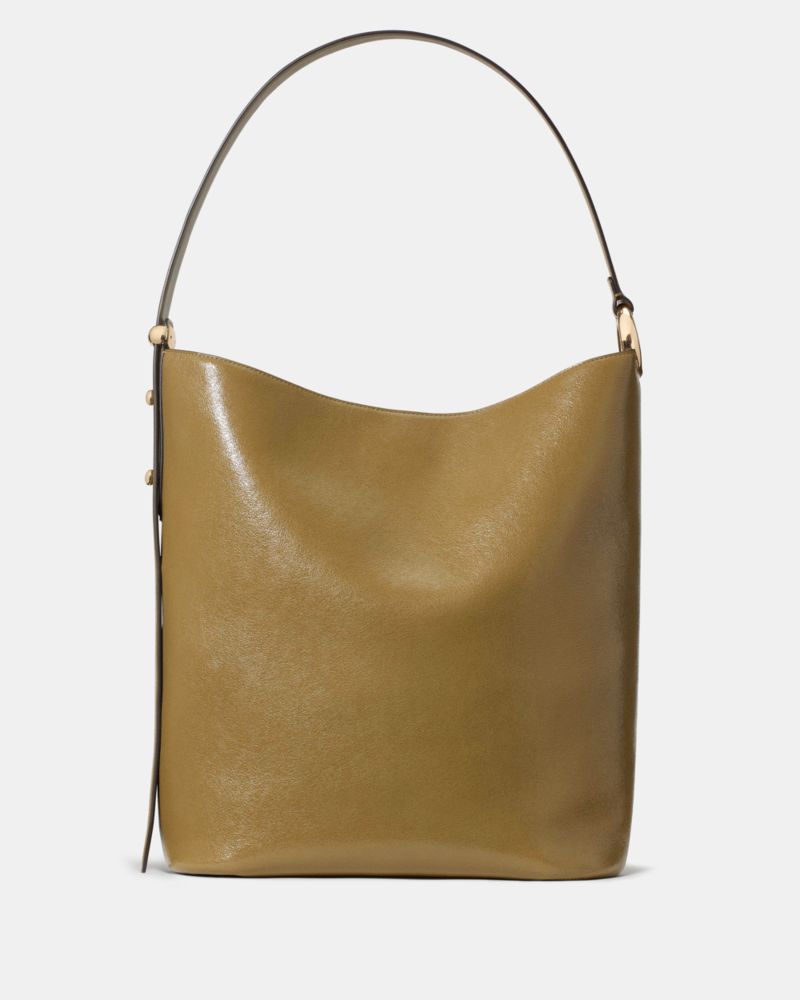 Kate Spade Halo Glazed Leather Large Bucket Bag In Green