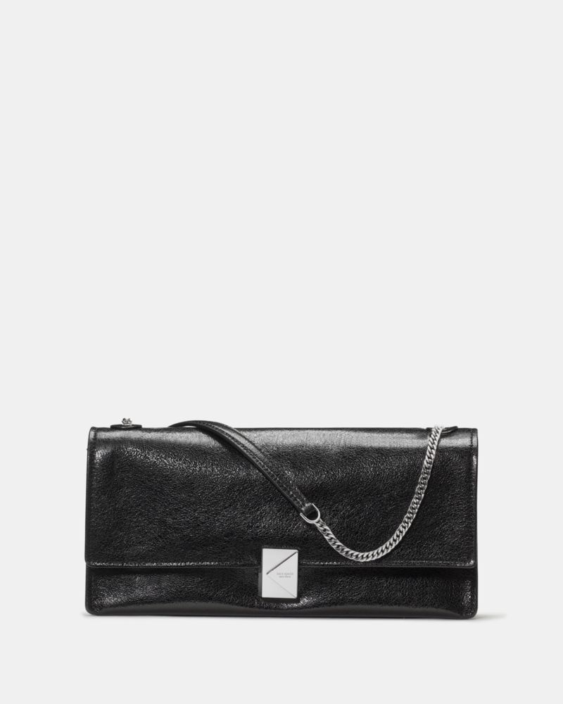 Kate Spade New York Deco Glazed Leather Convertible Chain Shoulder Bag In Black