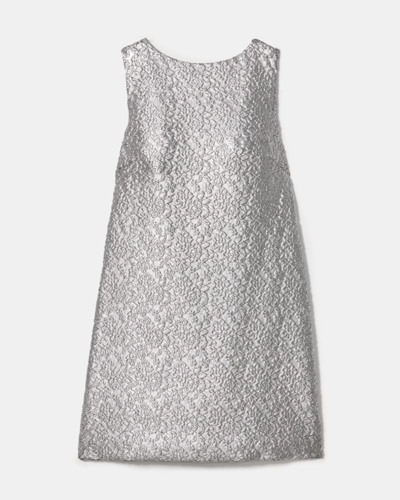 Kate Spade Foil Lace Shift Dress In Silver