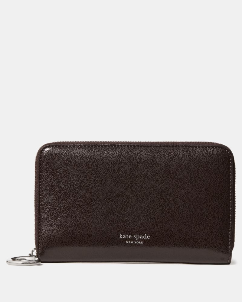 Kate Spade Halo Glazed Zip Around Wallet In Brown