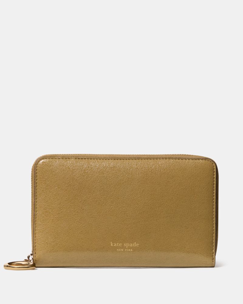 Kate Spade Halo Glazed Zip Around Wallet In Green