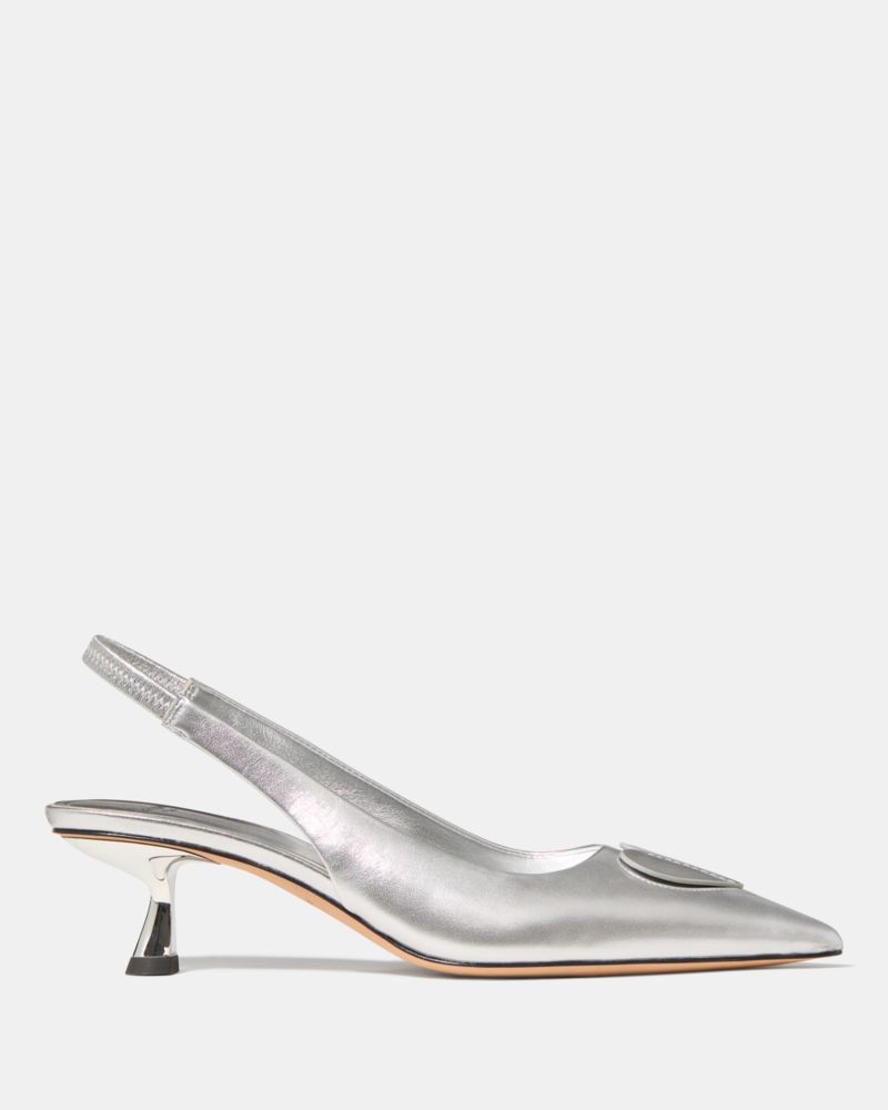 Kate Spade Lover Metallic Slingback Kitten Heel, Silver - 9