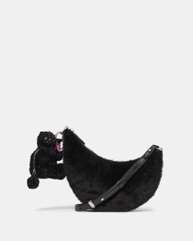 Kate Spade Duo Shearling Bear Crossbody Bag In Black