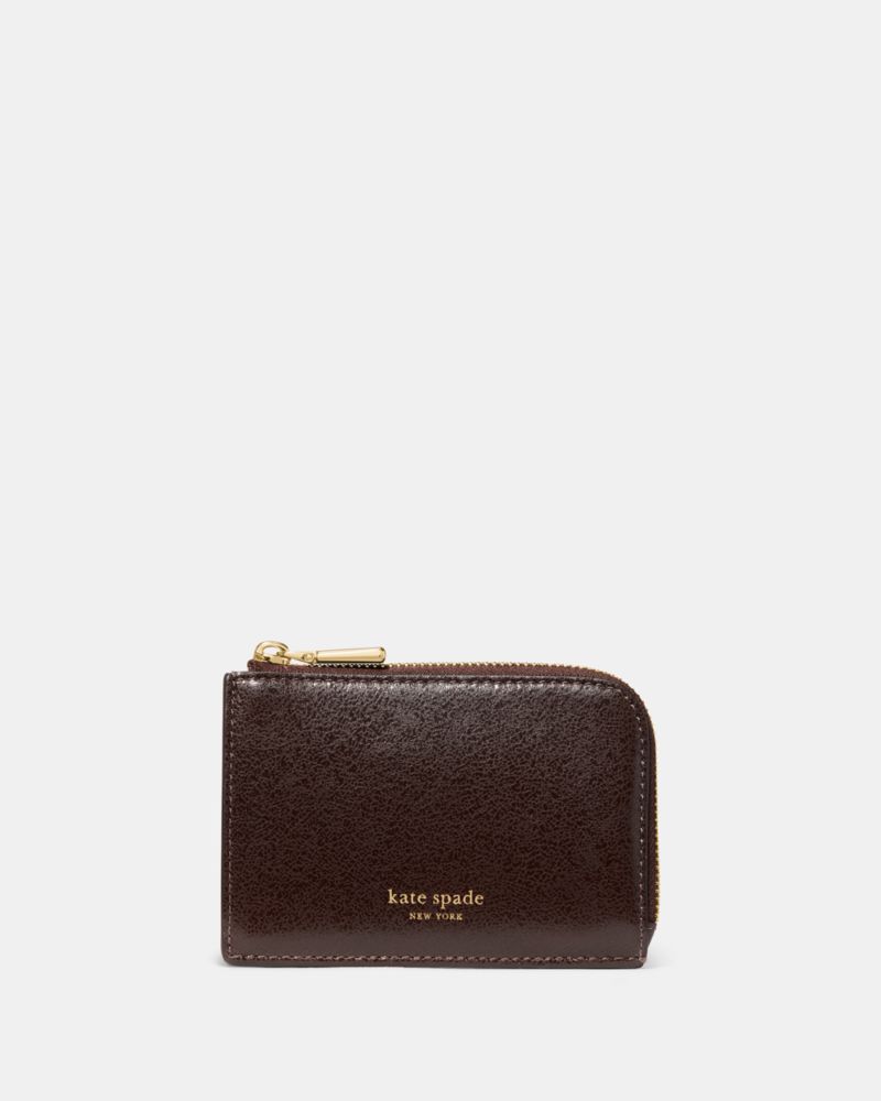 Kate Spade New York Mini Glazed Leather Zip Card Case In Brown