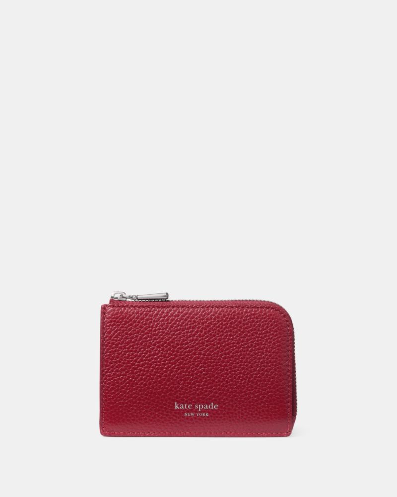 Kate Spade New York Mini Pebble Leather Zip Card Case In Red