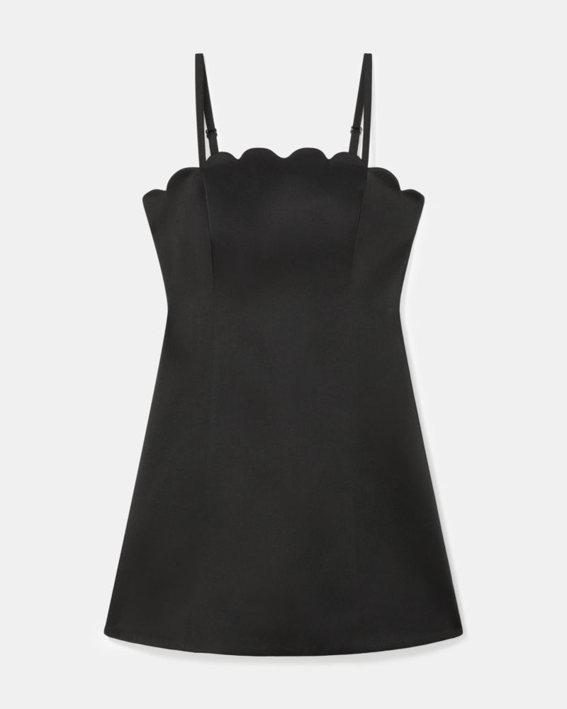 Kate Spade Satin Scallop Mini Dress In Black