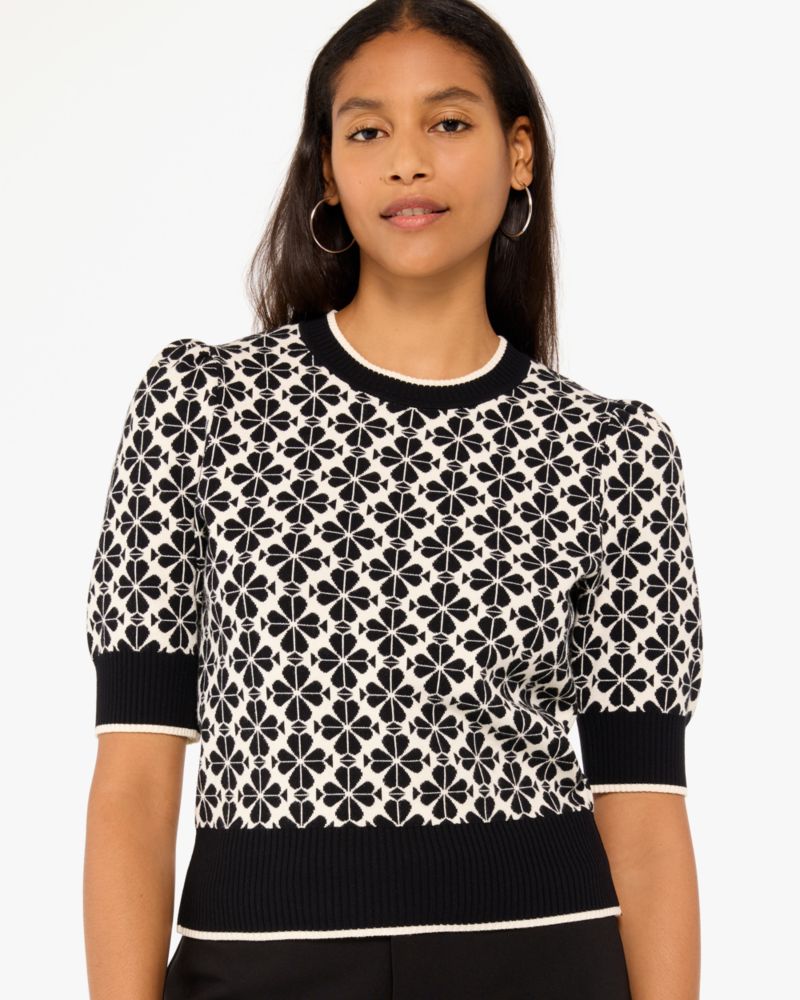 Spade Flower Puff Sleeve Sweater
