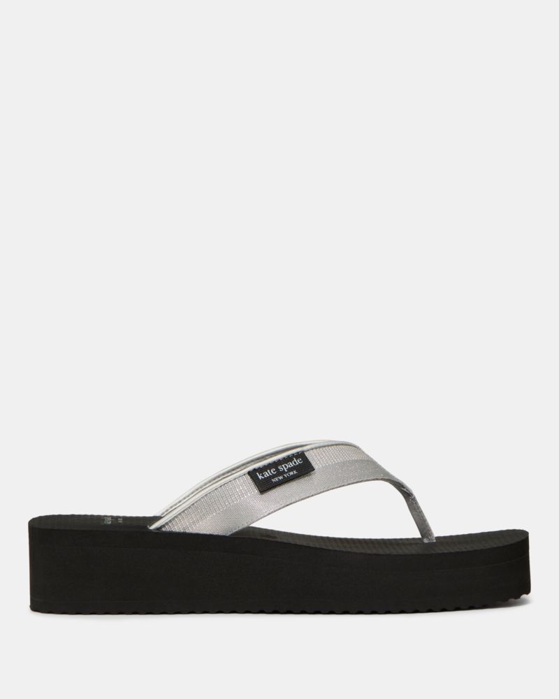 Kate Spade Outlet Sam Icon Platform Flip Flop Sandal, Silver - 6