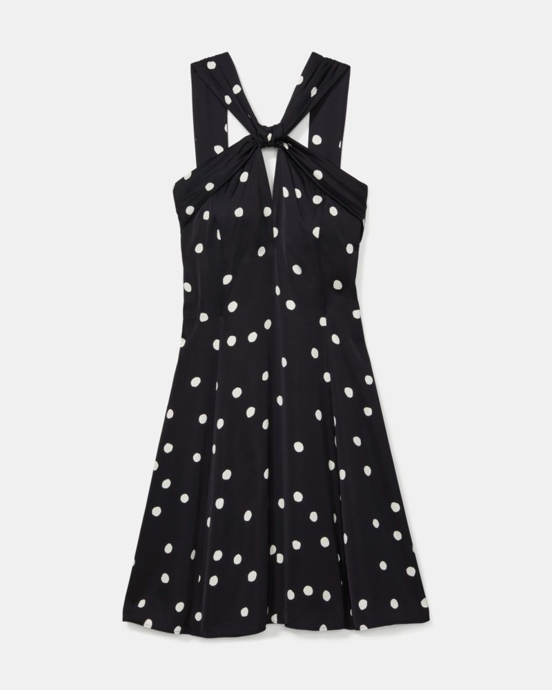 Kate Spade Enchanted Dot Knotted Halter Mini Dress In Black