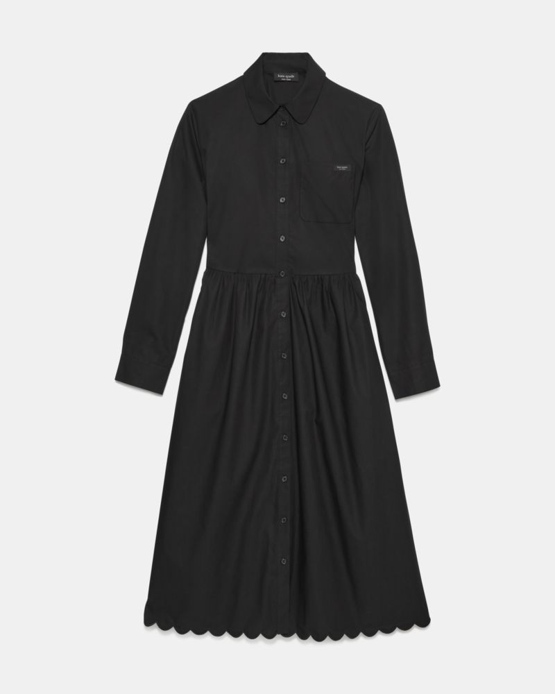 Kate Spade Essential Scalloped Midi Shirtdress In Black
