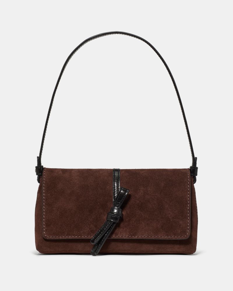 Kate Spade Loop Suede And Shiny Leather Small Flap Shoulder Bag