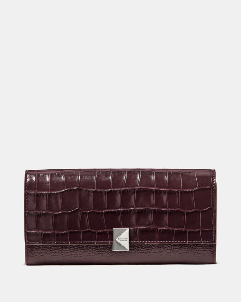Kate Spade Deco Croc Embossed Large Flap Wallet In Purple