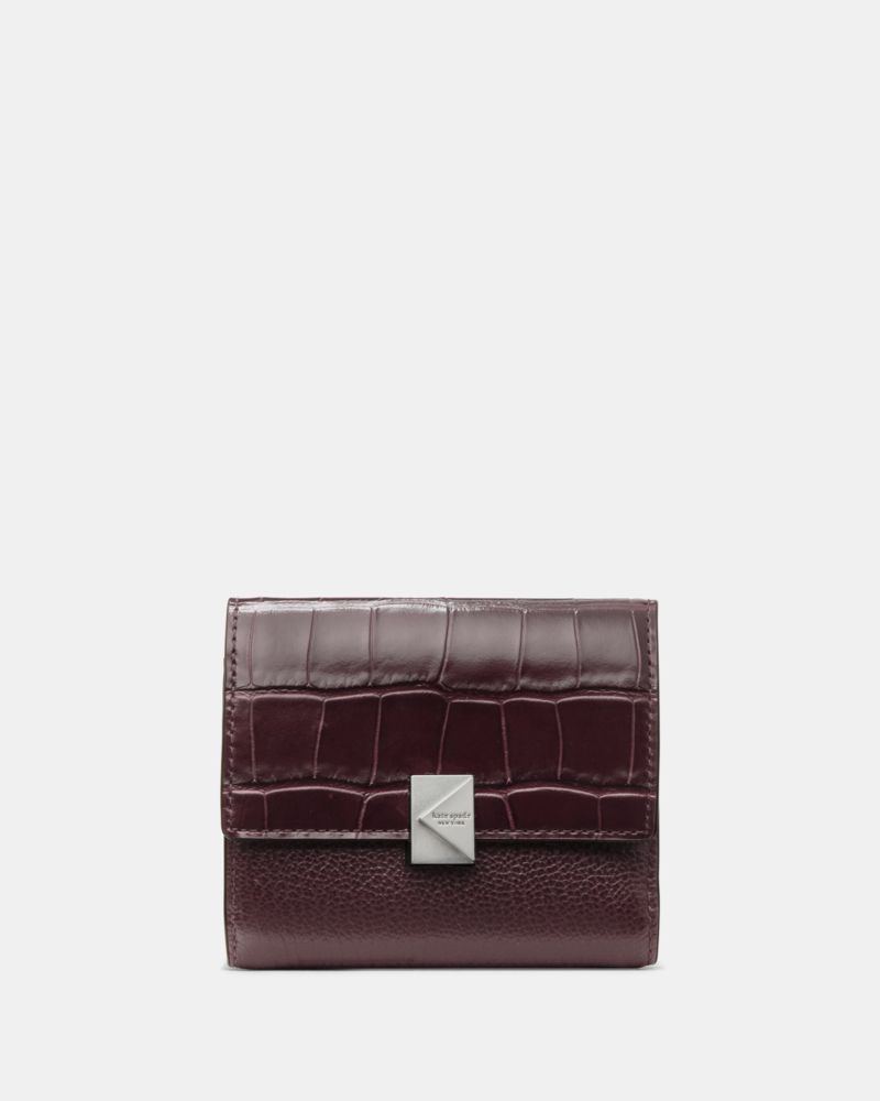 Kate Spade Deco Croc Embossed Small Flap Wallet In Purple