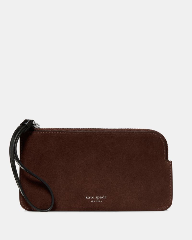Kate Spade Zippy Suede And Shiny Leather Wristlet