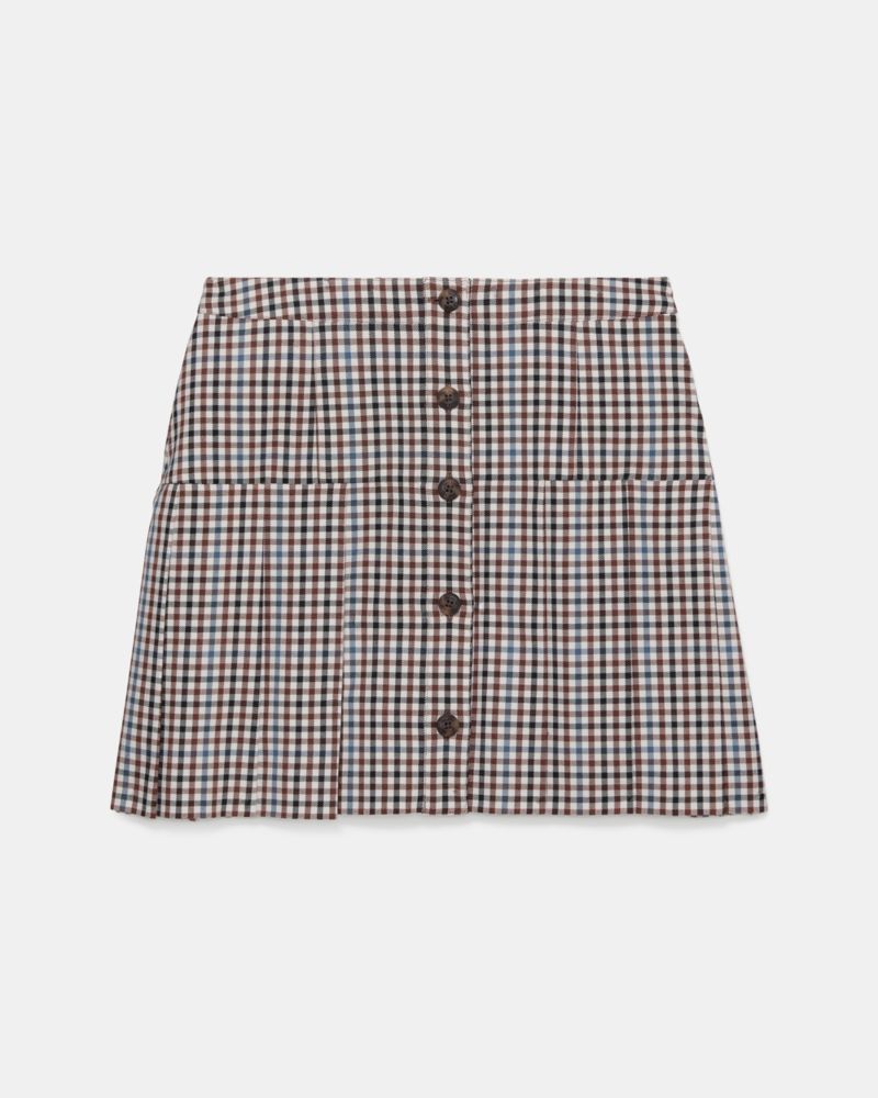 Kate Spade Shepard Check Button Front Pleated Mini Skirt