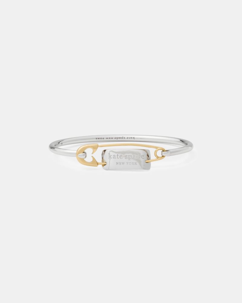 Kate Spade Bits And Baubles Sam Tag Safety Pin Bangle In Mixed Metal