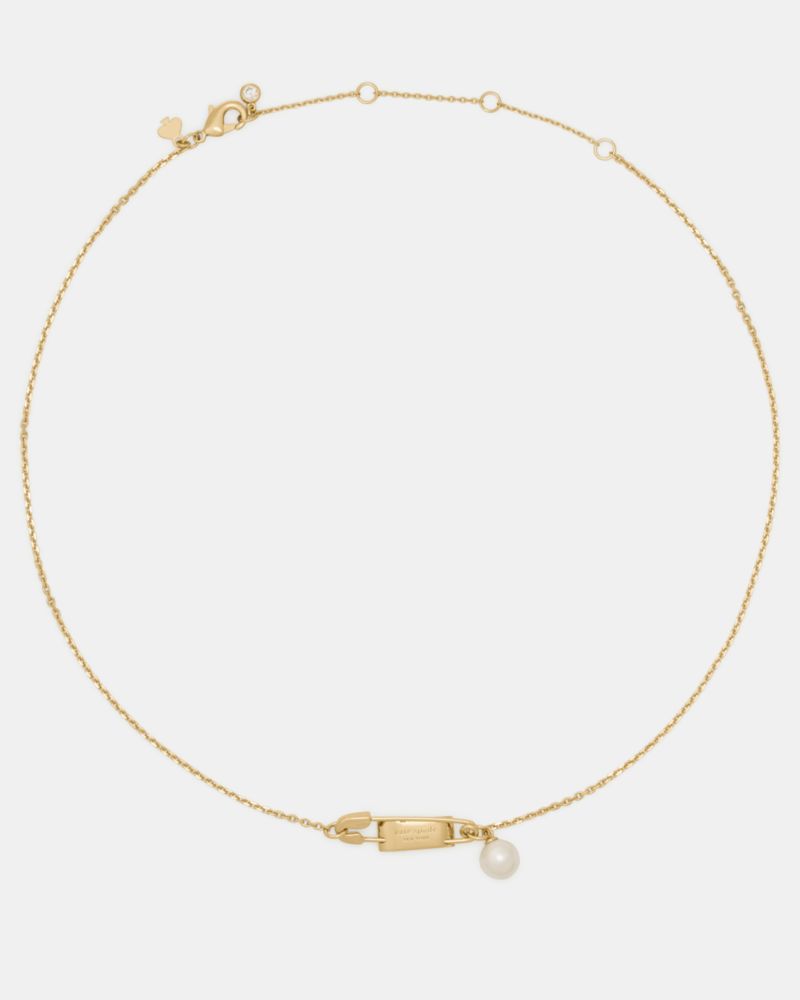 kate spade new york Glass Imitation Pearl Sam Tag Pendant Necklace - Gold