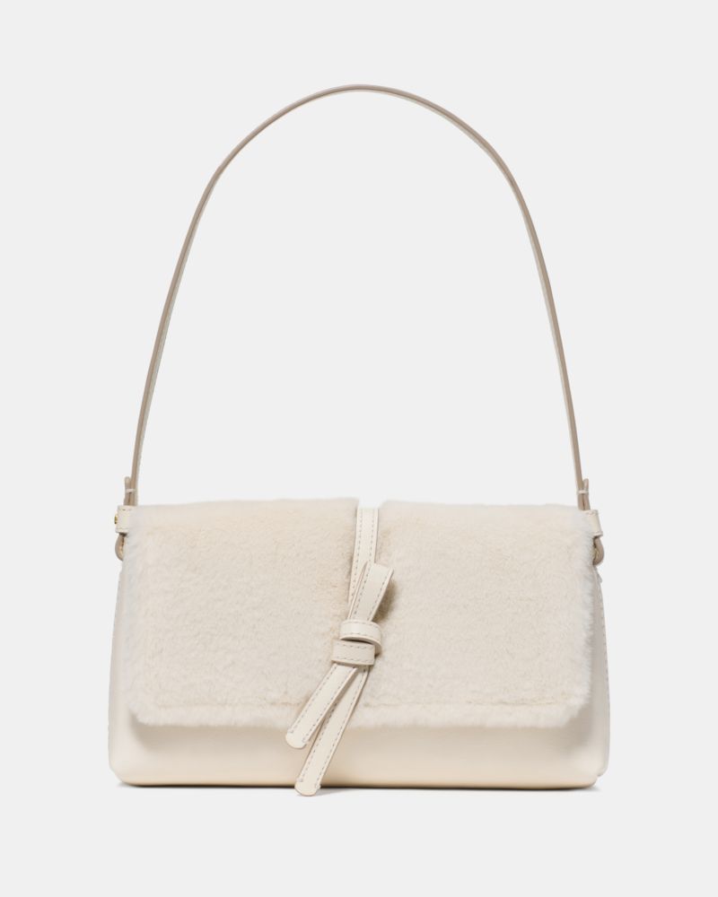 Kate Spade Loop Faux Fur Small Flap Shoulder Bag, Cashew Milk - Handbags & Purses